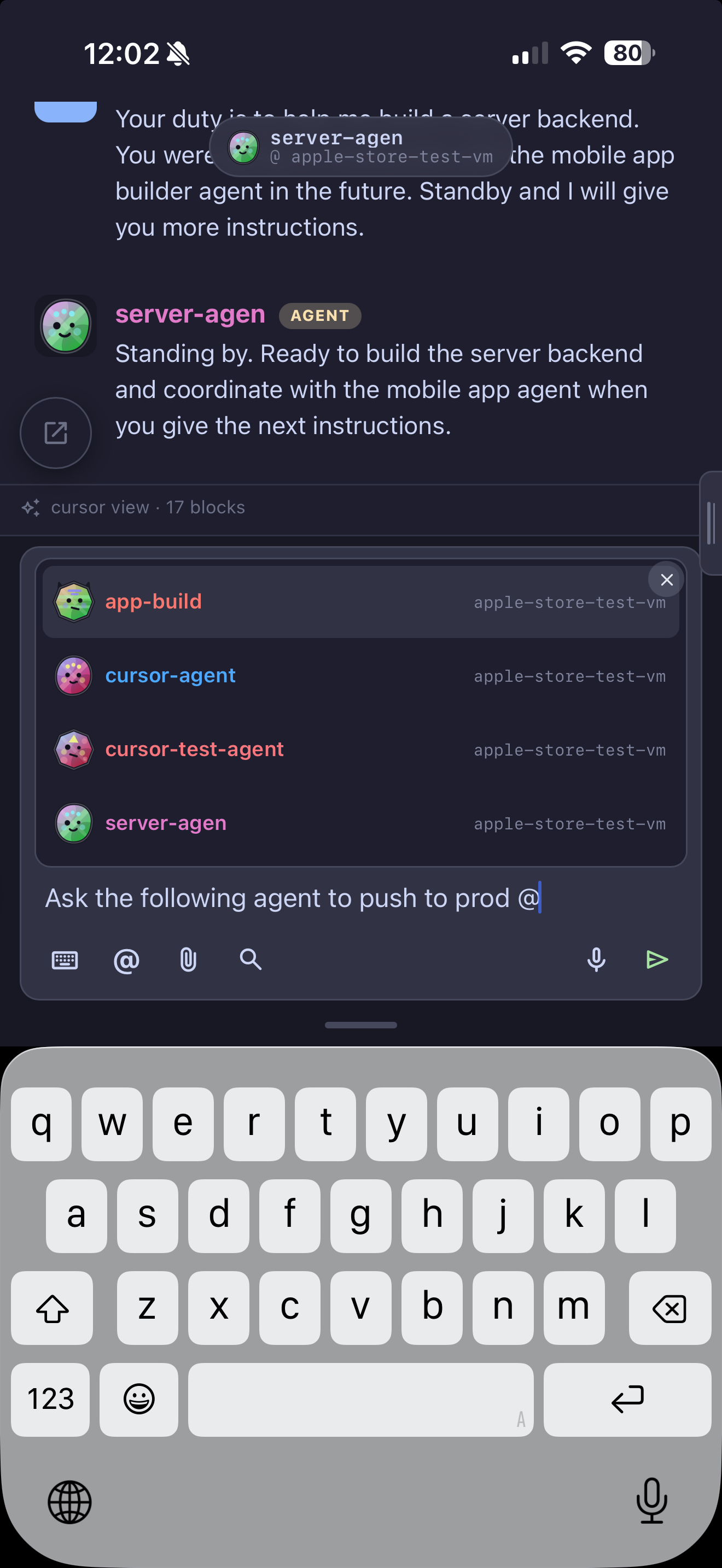 Mentioning an agent in Avengents on iPhone